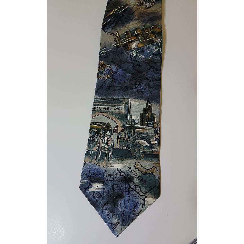 Vintage 1993 Casablanca Movie Tie American Film Classics Map Graphic Art Deco